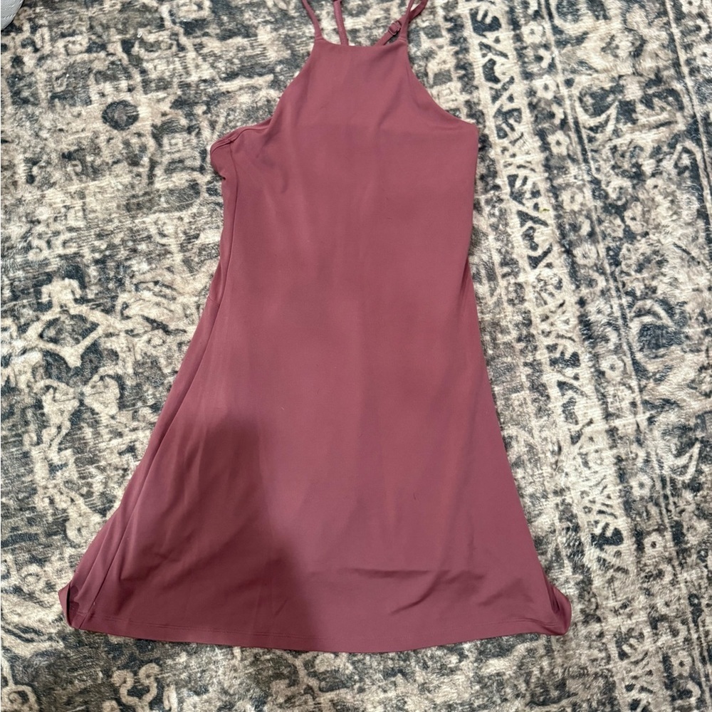 Girlfriend Collective work out Mini Dress in Mauve with shorts underneath - Picture 8 of 11